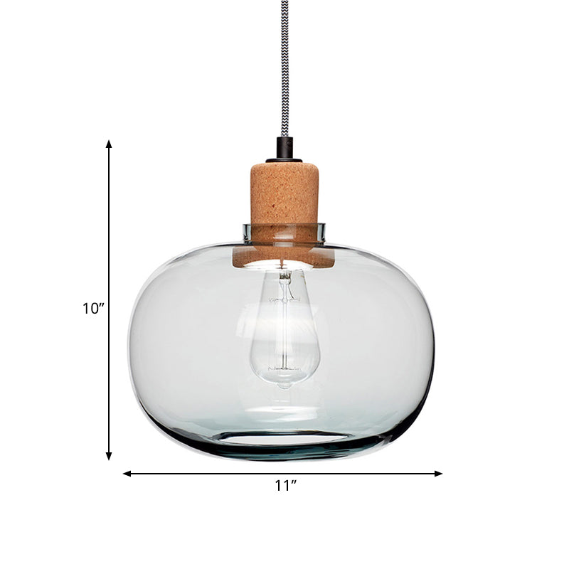 Clear Belly Glass Pot Pendant Light Kit Modern 1 Head Wood Hanging Lighting Fixture with Cork Clearhalo 'Ceiling Lights' 'Glass shade' 'Glass' 'Modern Pendants' 'Modern' 'Pendant Lights' 'Pendants' Lighting' 559733