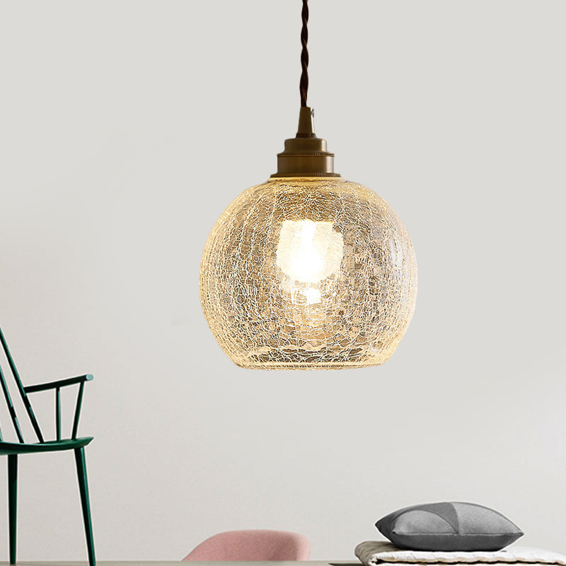 Minimalist Spherical Hanging Light Kit Translucent Crackle Glass 1-Light Dining Room Pendant Lighting Fixture Clear Clearhalo 'Ceiling Lights' 'Glass shade' 'Glass' 'Modern Pendants' 'Modern' 'Pendant Lights' 'Pendants' Lighting' 559749