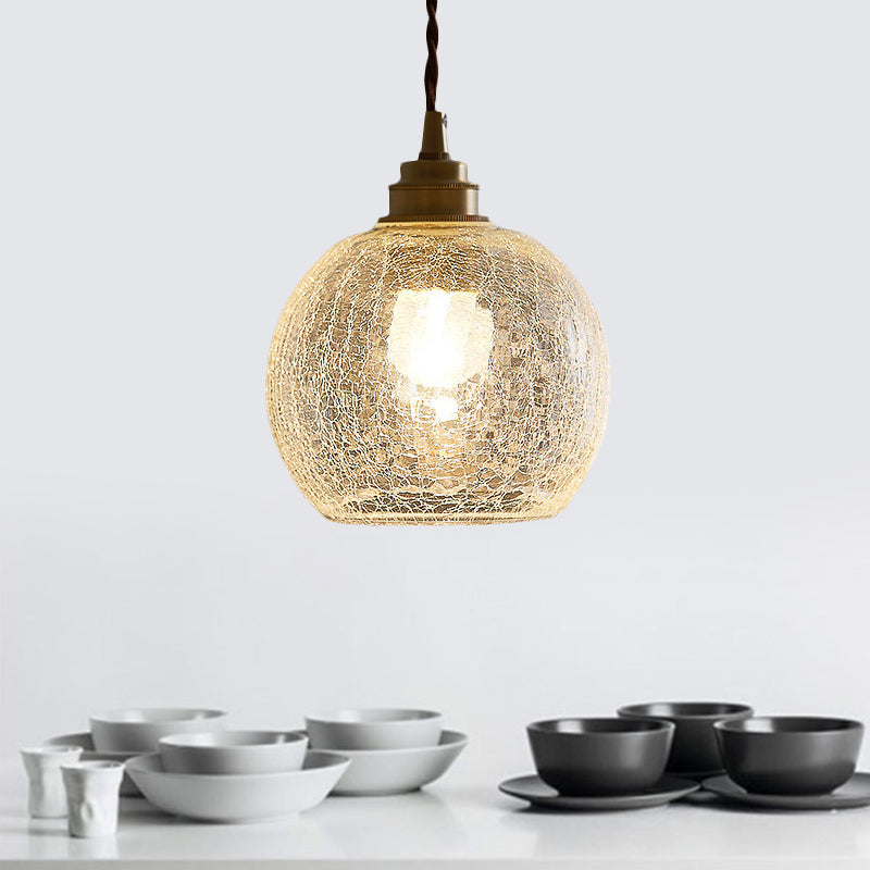 Minimalist Spherical Hanging Light Kit Translucent Crackle Glass 1-Light Dining Room Pendant Lighting Fixture Clearhalo 'Ceiling Lights' 'Glass shade' 'Glass' 'Modern Pendants' 'Modern' 'Pendant Lights' 'Pendants' Lighting' 559750