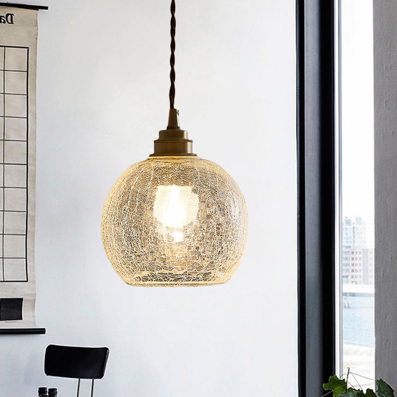 Minimalist Spherical Hanging Light Kit Translucent Crackle Glass 1-Light Dining Room Pendant Lighting Fixture Clearhalo 'Ceiling Lights' 'Glass shade' 'Glass' 'Modern Pendants' 'Modern' 'Pendant Lights' 'Pendants' Lighting' 559751