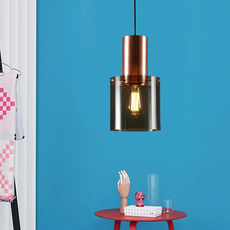 Mini Copper Grenade Pendant Lighting Modernity 1 Bulb Smoke Grey Glass Hanging Light Fixture Smoke Gray Clearhalo 'Ceiling Lights' 'Glass shade' 'Glass' 'Modern Pendants' 'Modern' 'Pendant Lights' 'Pendants' Lighting' 559754