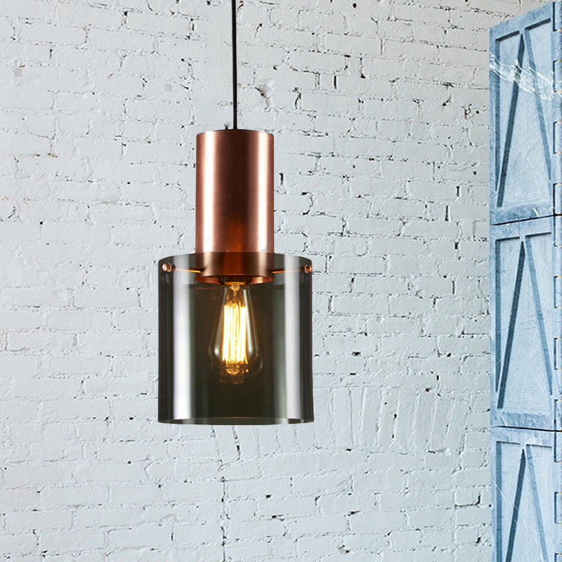 Mini Copper Grenade Pendant Lighting Modernity 1 Bulb Smoke Grey Glass Hanging Light Fixture Clearhalo 'Ceiling Lights' 'Glass shade' 'Glass' 'Modern Pendants' 'Modern' 'Pendant Lights' 'Pendants' Lighting' 559755