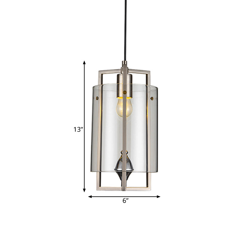 Column Dining Table Suspension Light Grey/Clear/Tan Glass 1-Light Modern Style Ceiling Fixture with Nickel Rectangle Frame Clearhalo 'Ceiling Lights' 'Glass shade' 'Glass' 'Modern Pendants' 'Modern' 'Pendant Lights' 'Pendants' Lighting' 559763