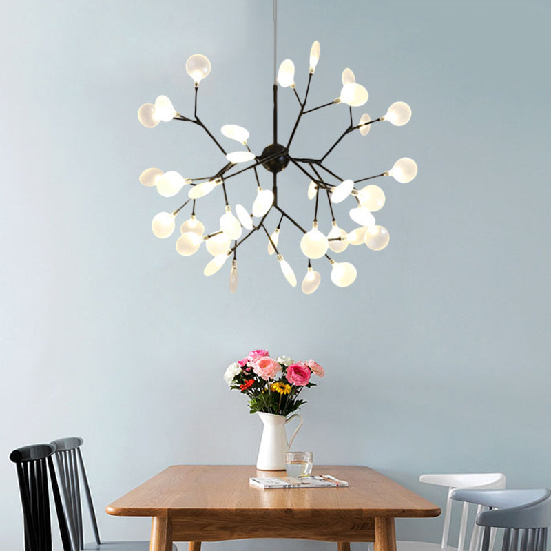 Modernity Heracleum Design Chandelier Opaline Glass 36/45/54 Heads Living Room Ceiling Pendant in Black/Gold Clearhalo 'Ceiling Lights' 'Chandeliers' 'Modern Chandeliers' 'Modern' Lighting' 559784