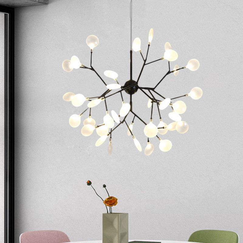 Modernity Heracleum Design Chandelier Opaline Glass 36/45/54 Heads Living Room Ceiling Pendant in Black/Gold 36 Black Clearhalo 'Ceiling Lights' 'Chandeliers' 'Modern Chandeliers' 'Modern' Lighting' 559785