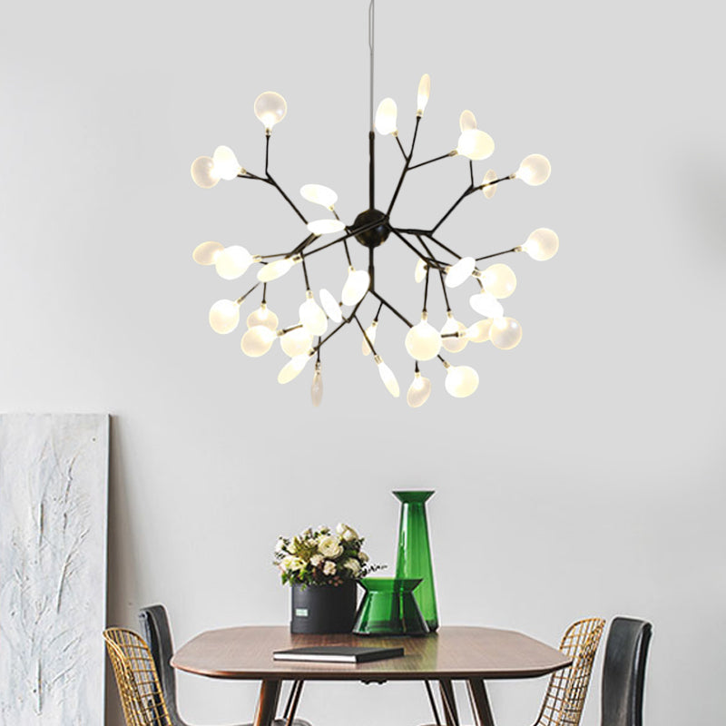 Modernity Heracleum Design Chandelier Opaline Glass 36/45/54 Heads Living Room Ceiling Pendant in Black/Gold Clearhalo 'Ceiling Lights' 'Chandeliers' 'Modern Chandeliers' 'Modern' Lighting' 559786