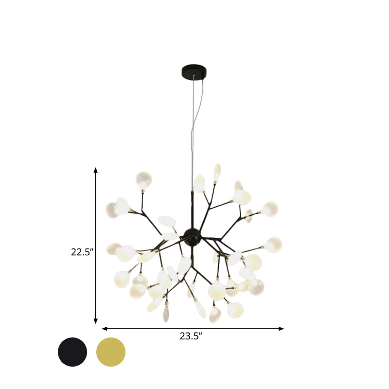 Modernity Heracleum Design Chandelier Opaline Glass 36/45/54 Heads Living Room Ceiling Pendant in Black/Gold Clearhalo 'Ceiling Lights' 'Chandeliers' 'Modern Chandeliers' 'Modern' Lighting' 559788