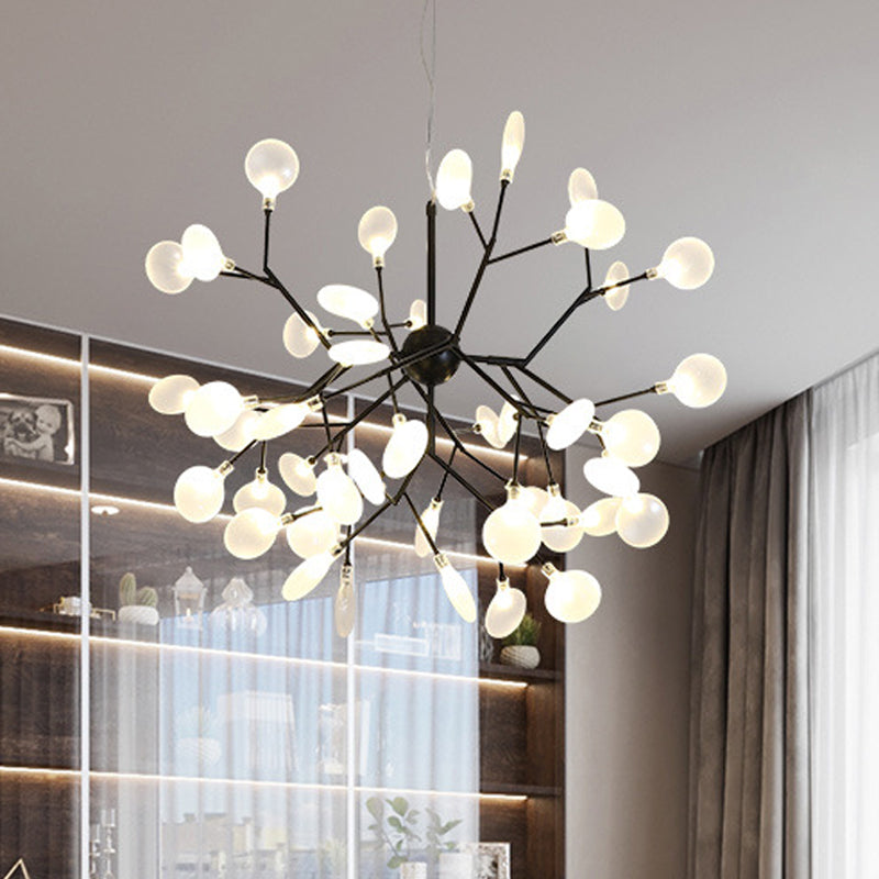 Modernity Heracleum Design Chandelier Opaline Glass 36/45/54 Heads Living Room Ceiling Pendant in Black/Gold Clearhalo 'Ceiling Lights' 'Chandeliers' 'Modern Chandeliers' 'Modern' Lighting' 559789