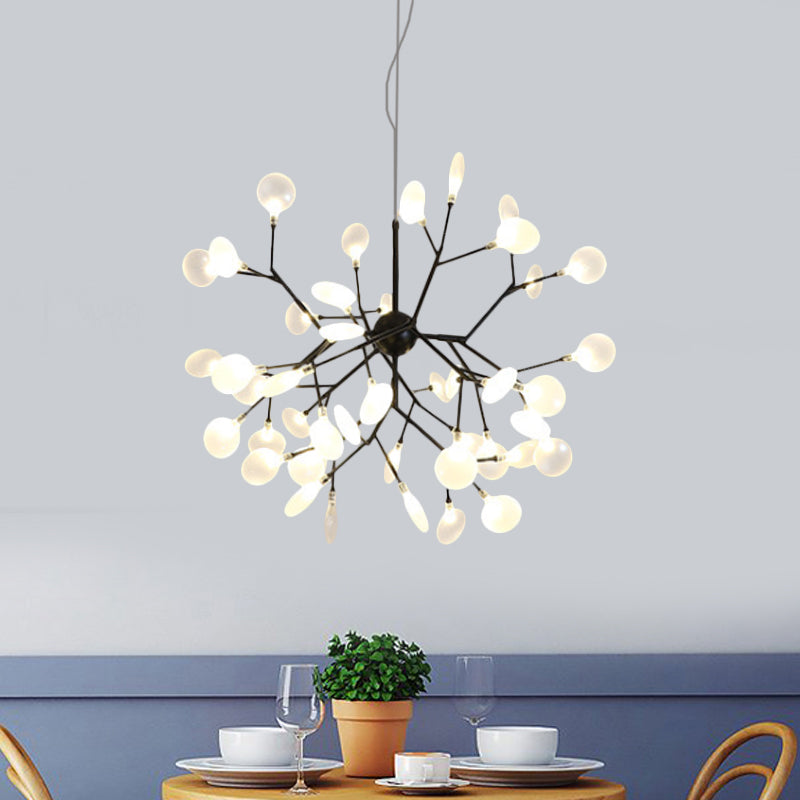 Modernity Heracleum Design Chandelier Opaline Glass 36/45/54 Heads Living Room Ceiling Pendant in Black/Gold 45 Black Clearhalo 'Ceiling Lights' 'Chandeliers' 'Modern Chandeliers' 'Modern' Lighting' 559790