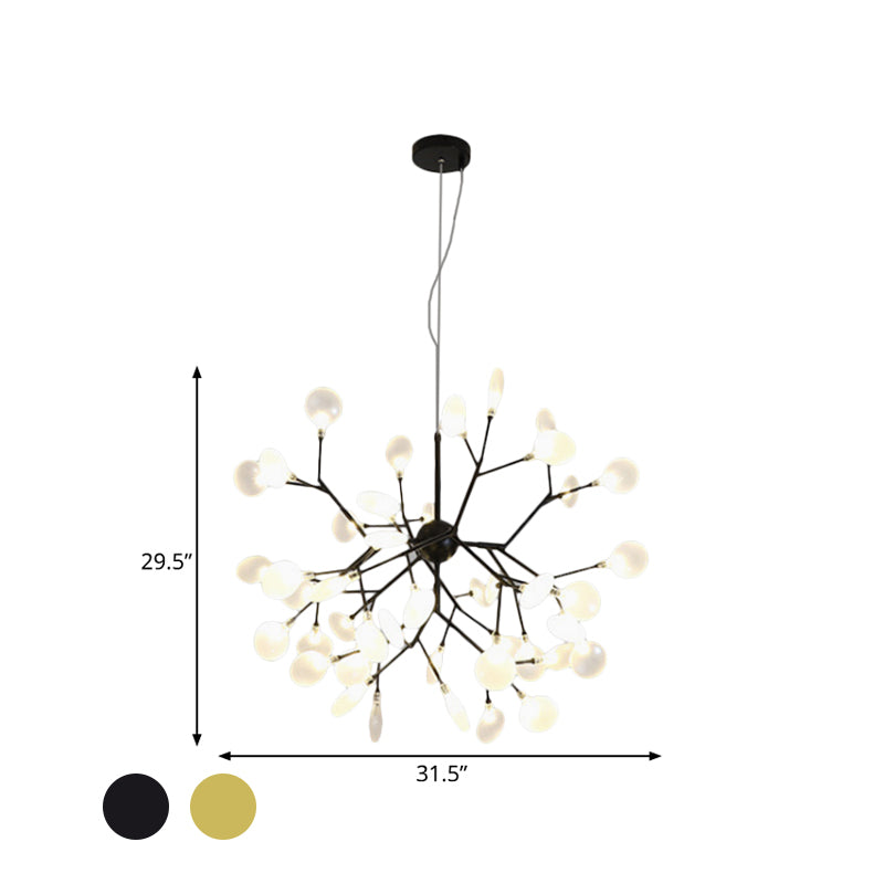 Modernity Heracleum Design Chandelier Opaline Glass 36/45/54 Heads Living Room Ceiling Pendant in Black/Gold Clearhalo 'Ceiling Lights' 'Chandeliers' 'Modern Chandeliers' 'Modern' Lighting' 559792