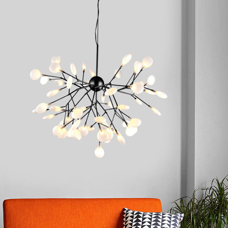 Modernity Heracleum Design Chandelier Opaline Glass 36/45/54 Heads Living Room Ceiling Pendant in Black/Gold Clearhalo 'Ceiling Lights' 'Chandeliers' 'Modern Chandeliers' 'Modern' Lighting' 559793