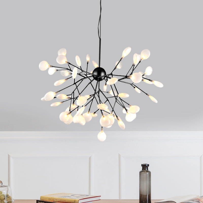 Modernity Heracleum Design Chandelier Opaline Glass 36/45/54 Heads Living Room Ceiling Pendant in Black/Gold 54 Black Clearhalo 'Ceiling Lights' 'Chandeliers' 'Modern Chandeliers' 'Modern' Lighting' 559794