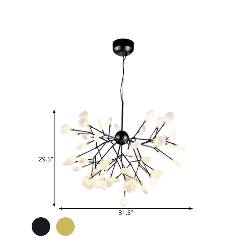 Modernity Heracleum Design Chandelier Opaline Glass 36/45/54 Heads Living Room Ceiling Pendant in Black/Gold Clearhalo 'Ceiling Lights' 'Chandeliers' 'Modern Chandeliers' 'Modern' Lighting' 559796