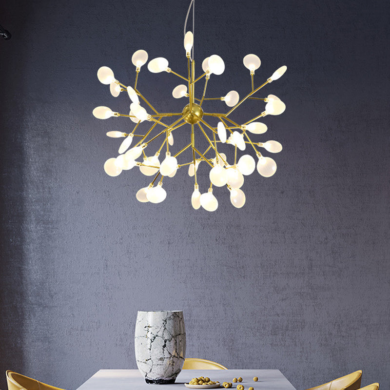 Modernity Heracleum Design Chandelier Opaline Glass 36/45/54 Heads Living Room Ceiling Pendant in Black/Gold 54 Gold Clearhalo 'Ceiling Lights' 'Chandeliers' 'Modern Chandeliers' 'Modern' Lighting' 559804