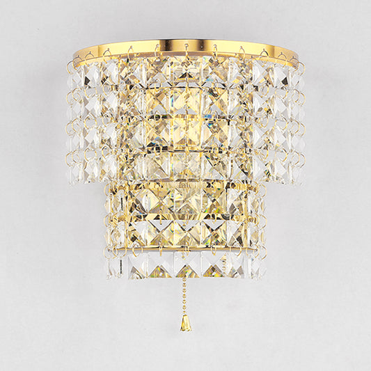 Double Layered Wall Sconce Light Vintage Style Clear Crystal 1 Light Chrome/Gold Wall Mount Lamp with Square Shape, 7"/10" W Clearhalo 'Modern wall lights' 'Modern' 'Wall Lamps & Sconces' 'Wall Lights' Lighting' 559809