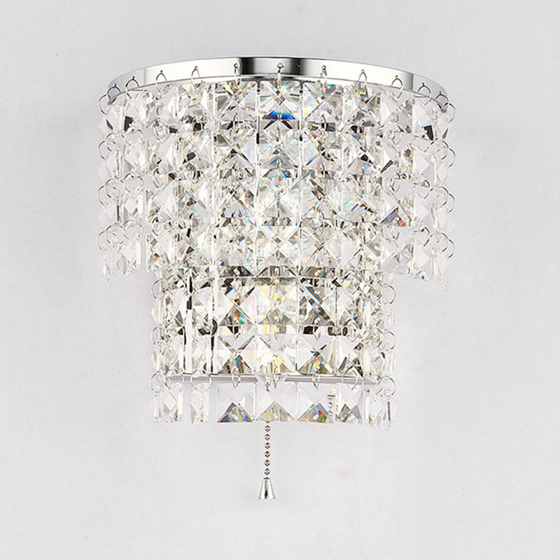 Double Layered Wall Sconce Light Vintage Style Clear Crystal 1 Light Chrome/Gold Wall Mount Lamp with Square Shape, 7"/10" W Clearhalo 'Modern wall lights' 'Modern' 'Wall Lamps & Sconces' 'Wall Lights' Lighting' 559814