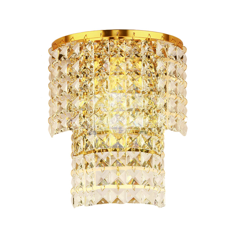 Double Layered Wall Sconce Light Vintage Style Clear Crystal 1 Light Chrome/Gold Wall Mount Lamp with Square Shape, 7"/10" W Clearhalo 'Modern wall lights' 'Modern' 'Wall Lamps & Sconces' 'Wall Lights' Lighting' 559818