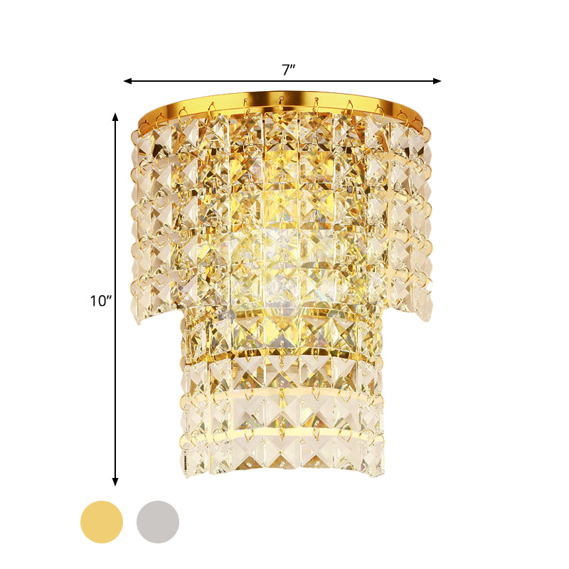 Double Layered Wall Sconce Light Vintage Style Clear Crystal 1 Light Chrome/Gold Wall Mount Lamp with Square Shape, 7"/10" W Clearhalo 'Modern wall lights' 'Modern' 'Wall Lamps & Sconces' 'Wall Lights' Lighting' 559819