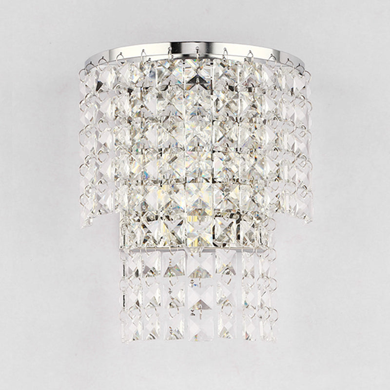 Double Layered Wall Sconce Light Vintage Style Clear Crystal 1 Light Chrome/Gold Wall Mount Lamp with Square Shape, 7"/10" W Clearhalo 'Modern wall lights' 'Modern' 'Wall Lamps & Sconces' 'Wall Lights' Lighting' 559823