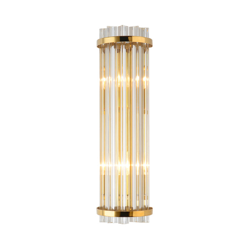 Clear Crystal Cylindrical Wall Lighting Modernism 2 Lights Gold Finish Wall Sconce Lamp for Living Room, 14"/21.5" W Clearhalo 'Modern wall lights' 'Modern' 'Wall Lamps & Sconces' 'Wall Lights' Lighting' 559858