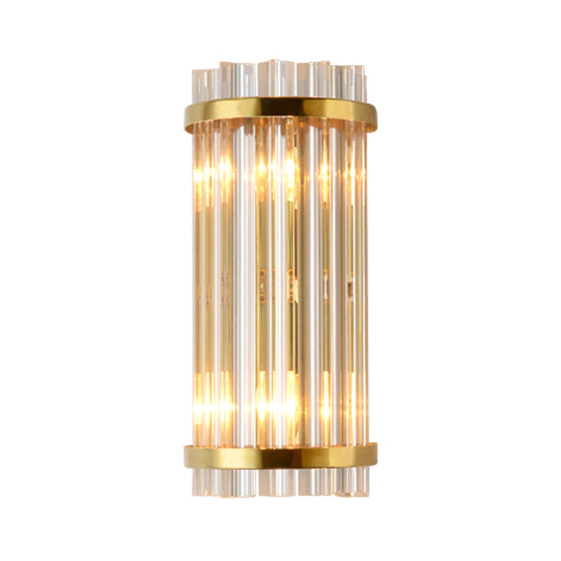 Clear Crystal Cylindrical Wall Lighting Modernism 2 Lights Gold Finish Wall Sconce Lamp for Living Room, 14"/21.5" W Clearhalo 'Modern wall lights' 'Modern' 'Wall Lamps & Sconces' 'Wall Lights' Lighting' 559863