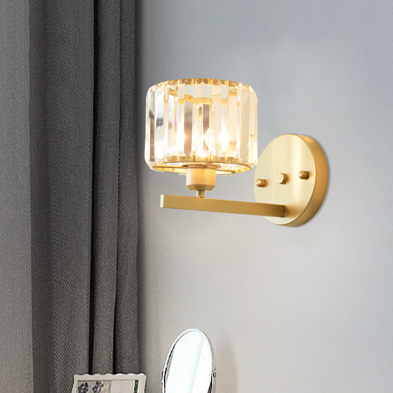 Clear Crystal Block Wall Lighting Fixture Modern Style 1 Light Gold Finish Sconce Light for Bedroom Gold A Clearhalo 'Modern wall lights' 'Modern' 'Wall Lamps & Sconces' 'Wall Lights' Lighting' 559875