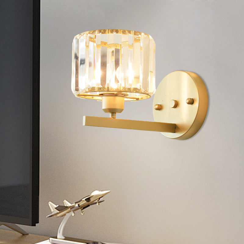 Clear Crystal Block Wall Lighting Fixture Modern Style 1 Light Gold Finish Sconce Light for Bedroom Clearhalo 'Modern wall lights' 'Modern' 'Wall Lamps & Sconces' 'Wall Lights' Lighting' 559876