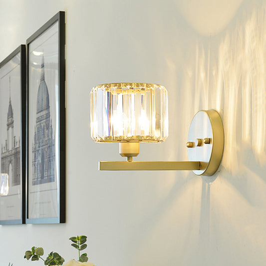 Clear Crystal Block Wall Lighting Fixture Modern Style 1 Light Gold Finish Sconce Light for Bedroom Clearhalo 'Modern wall lights' 'Modern' 'Wall Lamps & Sconces' 'Wall Lights' Lighting' 559877