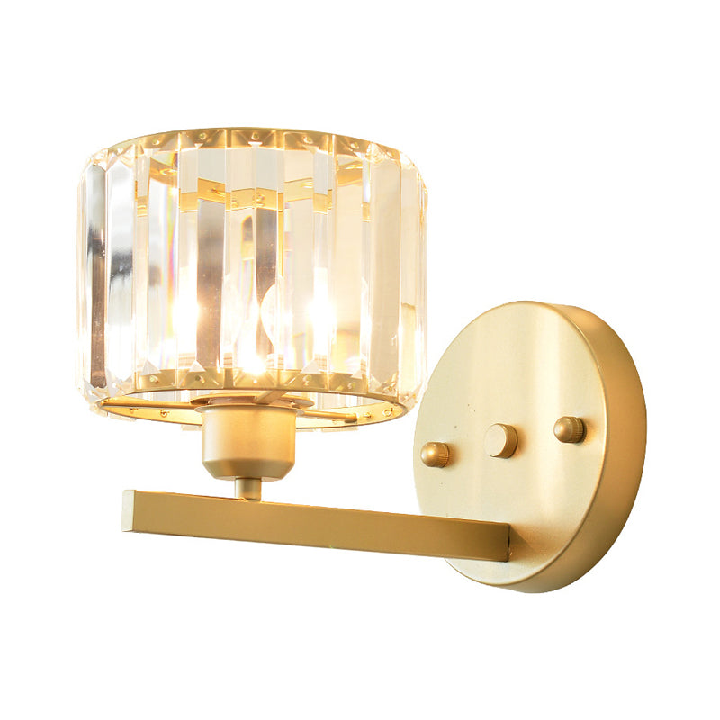 Clear Crystal Block Wall Lighting Fixture Modern Style 1 Light Gold Finish Sconce Light for Bedroom Clearhalo 'Modern wall lights' 'Modern' 'Wall Lamps & Sconces' 'Wall Lights' Lighting' 559878