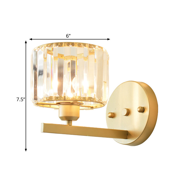 Clear Crystal Block Wall Lighting Fixture Modern Style 1 Light Gold Finish Sconce Light for Bedroom Clearhalo 'Modern wall lights' 'Modern' 'Wall Lamps & Sconces' 'Wall Lights' Lighting' 559879