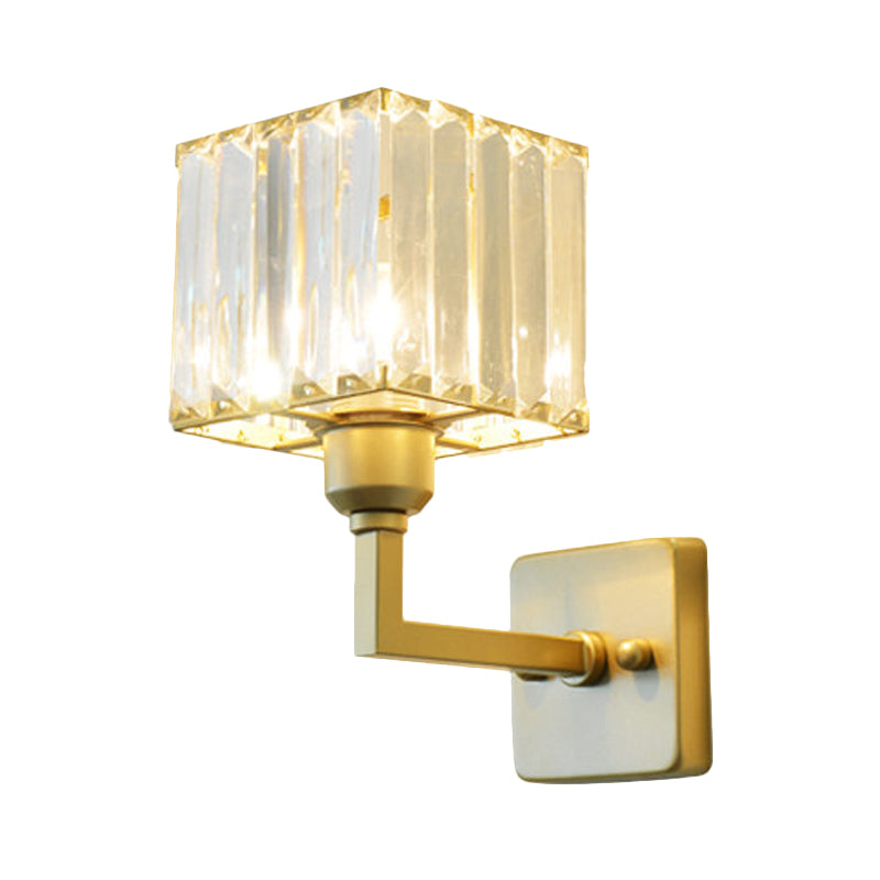 Clear Crystal Block Wall Lighting Fixture Modern Style 1 Light Gold Finish Sconce Light for Bedroom Clearhalo 'Modern wall lights' 'Modern' 'Wall Lamps & Sconces' 'Wall Lights' Lighting' 559883