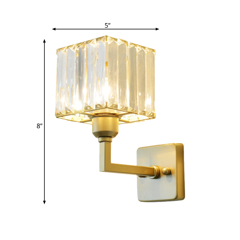 Clear Crystal Block Wall Lighting Fixture Modern Style 1 Light Gold Finish Sconce Light for Bedroom Clearhalo 'Modern wall lights' 'Modern' 'Wall Lamps & Sconces' 'Wall Lights' Lighting' 559884