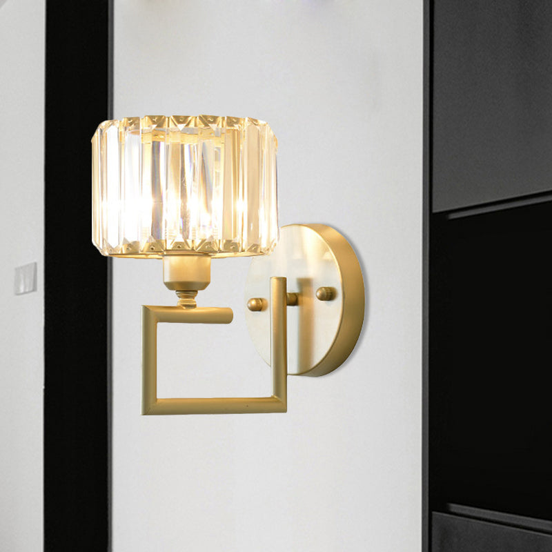 Clear Crystal Block Wall Lighting Fixture Modern Style 1 Light Gold Finish Sconce Light for Bedroom Gold B Clearhalo 'Modern wall lights' 'Modern' 'Wall Lamps & Sconces' 'Wall Lights' Lighting' 559885