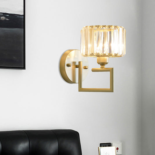 Clear Crystal Block Wall Lighting Fixture Modern Style 1 Light Gold Finish Sconce Light for Bedroom Clearhalo 'Modern wall lights' 'Modern' 'Wall Lamps & Sconces' 'Wall Lights' Lighting' 559886