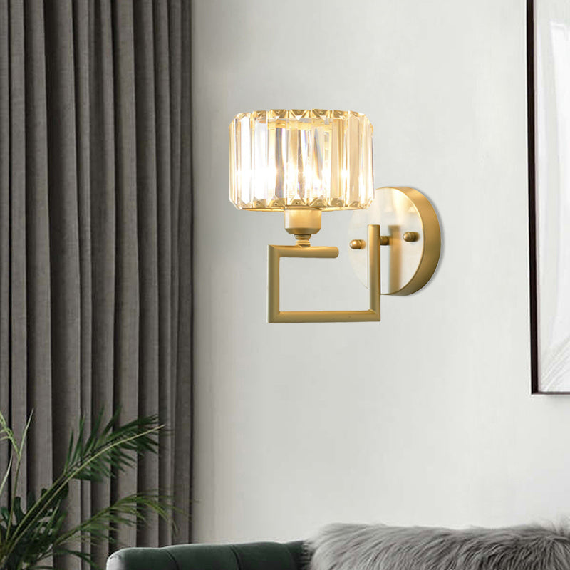 Clear Crystal Block Wall Lighting Fixture Modern Style 1 Light Gold Finish Sconce Light for Bedroom Clearhalo 'Modern wall lights' 'Modern' 'Wall Lamps & Sconces' 'Wall Lights' Lighting' 559887