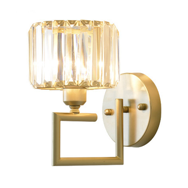 Clear Crystal Block Wall Lighting Fixture Modern Style 1 Light Gold Finish Sconce Light for Bedroom Clearhalo 'Modern wall lights' 'Modern' 'Wall Lamps & Sconces' 'Wall Lights' Lighting' 559888