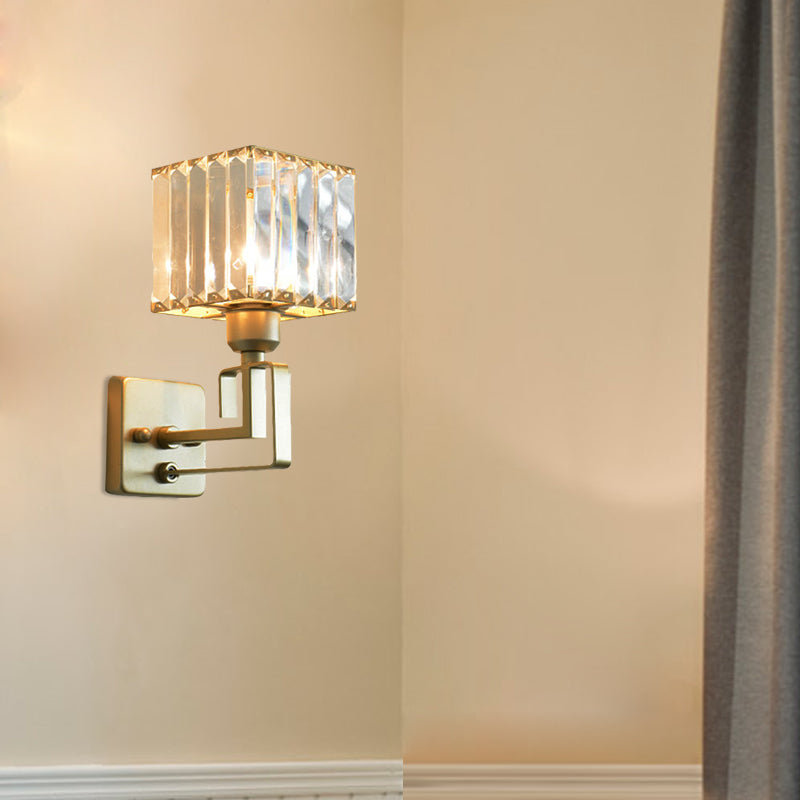 Clear Crystal Block Wall Lighting Fixture Modern Style 1 Light Gold Finish Sconce Light for Bedroom Clearhalo 'Modern wall lights' 'Modern' 'Wall Lamps & Sconces' 'Wall Lights' Lighting' 559891