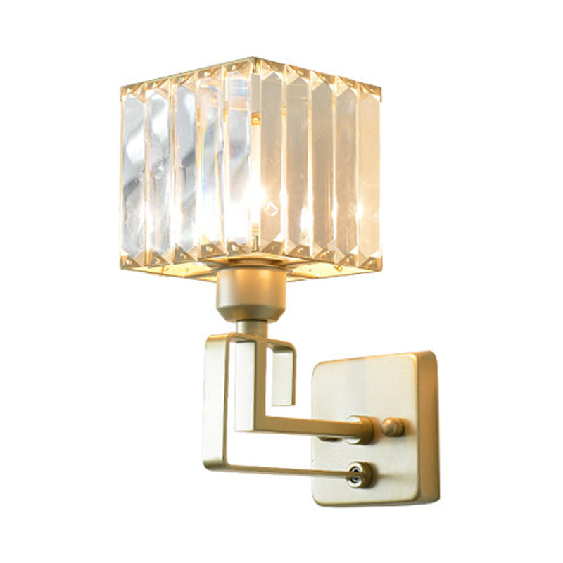 Clear Crystal Block Wall Lighting Fixture Modern Style 1 Light Gold Finish Sconce Light for Bedroom Clearhalo 'Modern wall lights' 'Modern' 'Wall Lamps & Sconces' 'Wall Lights' Lighting' 559893