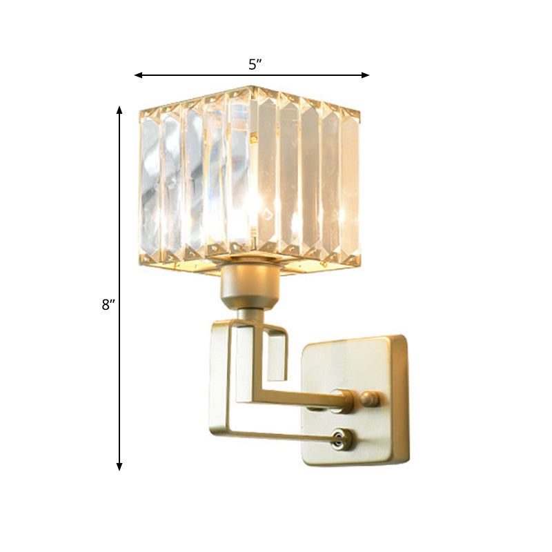 Clear Crystal Block Wall Lighting Fixture Modern Style 1 Light Gold Finish Sconce Light for Bedroom Clearhalo 'Modern wall lights' 'Modern' 'Wall Lamps & Sconces' 'Wall Lights' Lighting' 559894