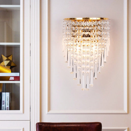 Layered Wall Light Modernism Style Clear Crystal 2 Bulbs Living Room Wall Sconce Lamp in Gold Gold Clearhalo 'Modern wall lights' 'Modern' 'Wall Lamps & Sconces' 'Wall Lights' Lighting' 559905