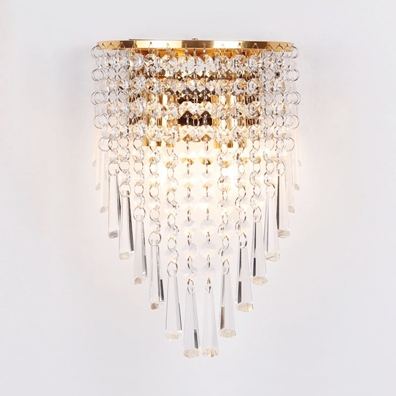 Layered Wall Light Modernism Style Clear Crystal 2 Bulbs Living Room Wall Sconce Lamp in Gold Clearhalo 'Modern wall lights' 'Modern' 'Wall Lamps & Sconces' 'Wall Lights' Lighting' 559907