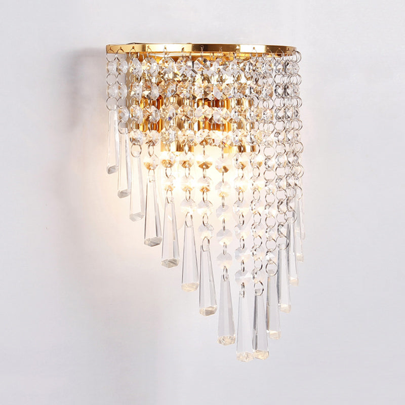 Layered Wall Light Modernism Style Clear Crystal 2 Bulbs Living Room Wall Sconce Lamp in Gold Clearhalo 'Modern wall lights' 'Modern' 'Wall Lamps & Sconces' 'Wall Lights' Lighting' 559908