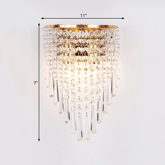 Layered Wall Light Modernism Style Clear Crystal 2 Bulbs Living Room Wall Sconce Lamp in Gold Clearhalo 'Modern wall lights' 'Modern' 'Wall Lamps & Sconces' 'Wall Lights' Lighting' 559909