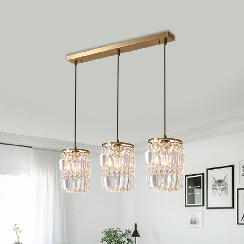 2 Layers Prismatic Crystal Hanging Light Modernism 3 Lights Gold Pendant Light with Linear/Round Canopy Clearhalo 'Ceiling Lights' 'Modern Pendants' 'Modern' 'Pendant Lights' 'Pendants' Lighting' 559916
