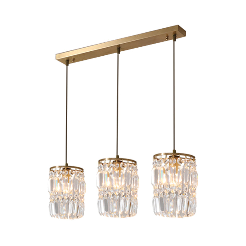 2 Layers Prismatic Crystal Hanging Light Modernism 3 Lights Gold Pendant Light with Linear/Round Canopy Clearhalo 'Ceiling Lights' 'Modern Pendants' 'Modern' 'Pendant Lights' 'Pendants' Lighting' 559918