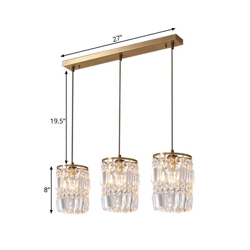 2 Layers Prismatic Crystal Hanging Light Modernism 3 Lights Gold Pendant Light with Linear/Round Canopy Clearhalo 'Ceiling Lights' 'Modern Pendants' 'Modern' 'Pendant Lights' 'Pendants' Lighting' 559919