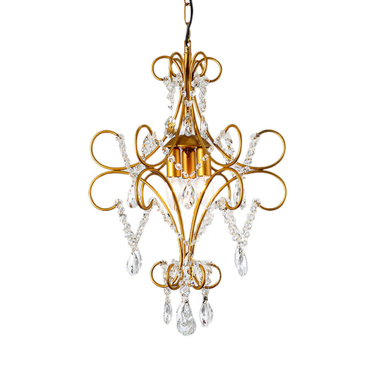 Gold Bent Arm Frame Chandelier Light Modern 3 Lights Iron Hanging Ceiling Light with Glass Strand Clearhalo 'Ceiling Lights' 'Chandeliers' 'Modern Chandeliers' 'Modern' Lighting' 559934