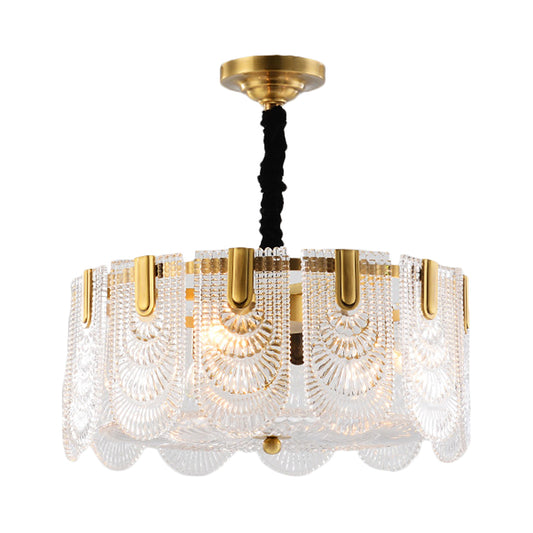 Textured Glass Layered Hanging Ceiling Light Modernism 3/8 Lights Chandelier Light in Brass Clearhalo 'Ceiling Lights' 'Chandeliers' 'Modern Chandeliers' 'Modern' Lighting' 559939