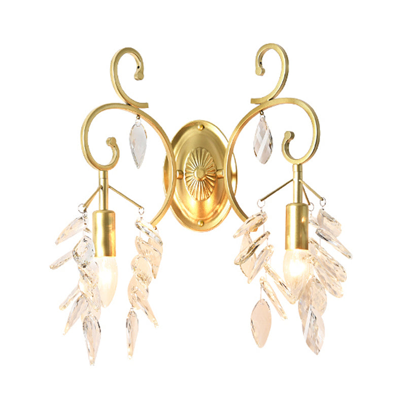 Gold Curve Arm Sconce Light Fixture Postmodern 2 Light Crystal Drip Wall Mount Light Clearhalo 'Modern wall lights' 'Modern' 'Wall Lamps & Sconces' 'Wall Lights' Lighting' 559968