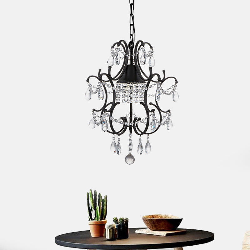 Lantern Pendant Light Fixture Vintage Iron Frame 1 Light Black Ceiling Light with Crystal Accent Black Clearhalo 'Ceiling Lights' 'Glass shade' 'Glass' 'Modern Pendants' 'Modern' 'Pendant Lights' 'Pendants' Lighting' 559980